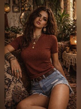 Reformation Textured Knit Tee Orange Black White Microdot Fitted Boho Luxe S